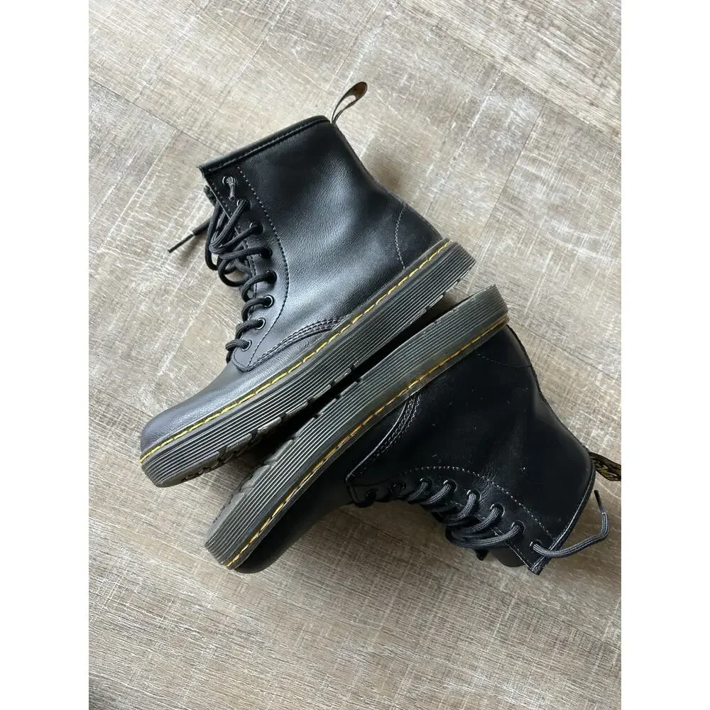 Dr Martens Zavala J Kids Black Leather Combat Boots US 3 EU 34 Side Zip
